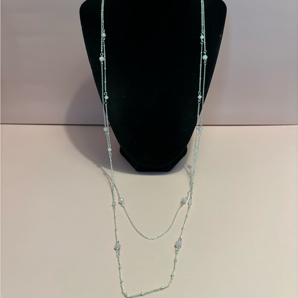 Liz Claiborne Silver Tone Pale Pink Glass Layered Necklace 303 20$